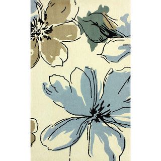 Nuloom Handmade Modern Flowers Sky Blue Rug (5 X 8)