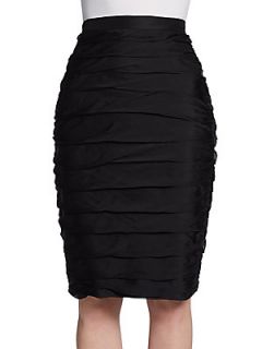 Ruched Silk Pencil Skirt   Black