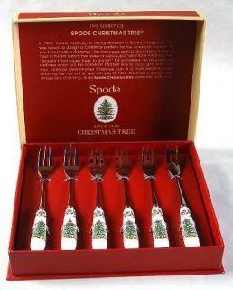 Spode Christmas Tree Green Trim Pastry Fork (Set of 6), Fine China Dinnerware  