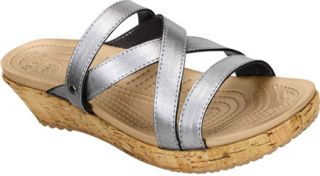 Womens Crocs A Leigh Mini Wedge Metallic Leather   Silver/Gold Casual Shoes