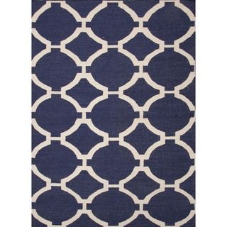 Handmade Flat Weave Geometric Blue Wool Rug (5 X 8)
