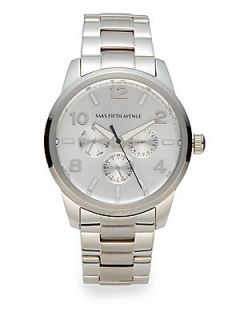 Stainless Steel Sub Dial Link Bracelet Watch   Silver