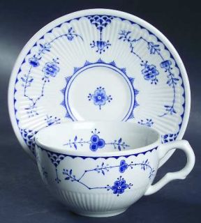 Furnivals Denmark Blue Flat Cup & Saucer Set, Fine China Dinnerware   Blue Flowe