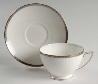 Minton Platinum Heritage Footed Cup & Saucer Set, Fine China Dinnerware   Platin