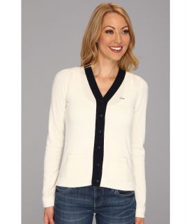 Lacoste LVE Contrast Placket Cardigan Womens Sweater (White)