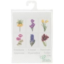 Floral Studies 3 On Linen Counted Cross Stitch Kit  6 3/4 X8 36 Count Set Of 6