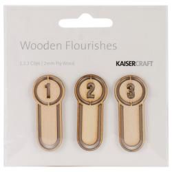 Wood Flourishes  1,2,3 Clips 3/pkg