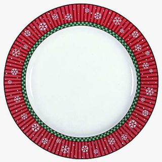 Sakura Penguins Dinner Plate, Fine China Dinnerware   Snowflakes,Green,Red Rim,P