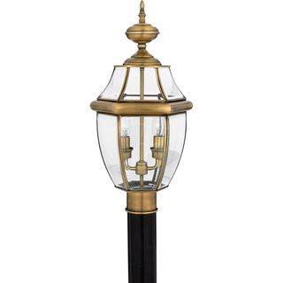 Quoizel Newbury Outdoor Fixture (Brass Finish Antique brass Number of lights Three (3)Shade Beveled glassRequires two (2) 60 watt B10 candelabra base bulb (not included)Dimensions 21 inches high x 11 inches deepWeight 6 poundsThis fixture does need t