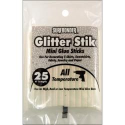 Mini Glue Sticks 4 25/pkg opal/glitter (Glitter. Materials plastic. This package contains twenty five mini glue sticks for use in high; low; or dual temperature mini glue guns. Size Each one is 4 inches long. Diameter .27 inches. Features Conforms to 