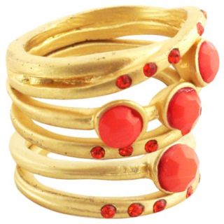 5Pc Coral Beads Matte Stack Rings   Pink ( 7 )