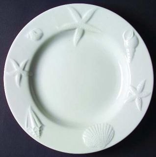 Pottery Barn Seashore Dinner Plate, Fine China Dinnerware   White, Embossed Shel