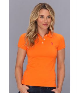 U.S. Polo Assn Solid Small Pony Polo Womens Short Sleeve Pullover (Orange)