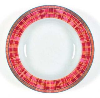 Mikasa Ryland Inn Rim Soup Bowl, Fine China Dinnerware   Red&Yellow Plaid Rim,Gr