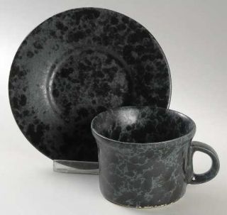 Bennington Potters Agate Black Slate Flat Cup & Saucer Set, Fine China Dinnerwar