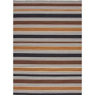 Flat weave Stripe Vanilla Ice/beige/brown Wool Rug (10 X 14)