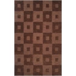 Hand crafted Solid Brown Geometric Indus Valley Wool Rug (8 X 11)