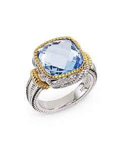 Sterling Silver & 18K Gold Faceted Ring   Blue