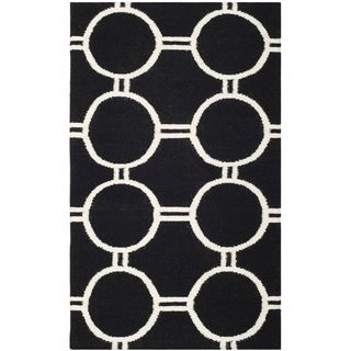 Safavieh Handwoven Moroccan Dhurrie Black/ Ivory Wool Area Rug (3 X 5)