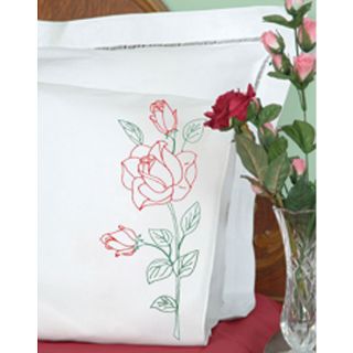 Long Stemmed Rose Stamped Pillowcases (set Of 2)