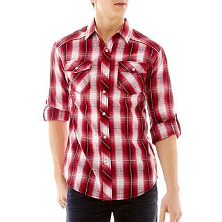 Chalc Long Sleeve Mini Plaid Woven Shirt, Red, Mens