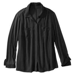 Pure Energy Womens Plus Size 3/4 Sleeve Popover Shirt   Black 1X