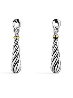 David Yurman Sterling Silver & 18K Yellow Gold Cable Earrings   Silver Gold