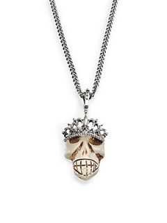 King Baby Studio Crowned Quartz Skull Pendant Necklace   Sterling Silver Crystal