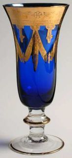 Arte Italica Medici Cobalt (Wafer Stem) Fluted Champagne   Gold Encrusted Swags