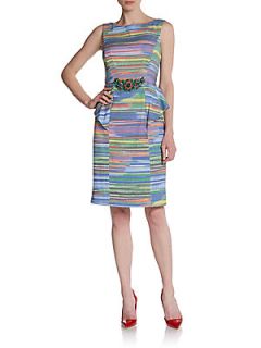 Striped Peplum Pique Sheath Dress  
