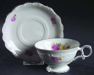 Schumann   Bavaria Victorian Rose Footed Cup & Saucer Set, Fine China Dinnerware