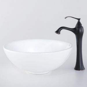 Kraus C KCV 141 15000ORB Exquisite Ventus White Round Ceramic Sink and Ventus Fa