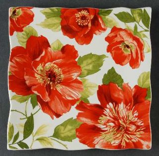 222 Fifth (PTS) Morning Blossom Square Salad Plate, Fine China Dinnerware   Red