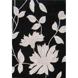 Hand tuft Metro Flower Black/ Light Grey Wool Rug (5 X 8)