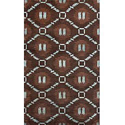 Hand knotted Luna Nepalese Brown/turquoise New Zealand Wool Rug (76 X 96)