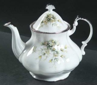 Paragon First Love Teapot & Lid, Fine China Dinnerware   Yellow/Gray/White Roses