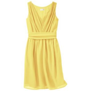 TEVOLIO Womens Chiffon V Neck Pleated Dress   Sassy Yellow   10