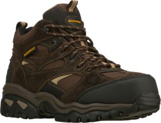 Mens Skechers Work Energy Clan WP   Brown Lace Up Shoes