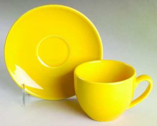 Vista Alegre Prisma Yellow (Canary) Flat Cup & Saucer Set, Fine China Dinnerware