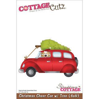 Cottagecutz Die 4 X6  Christmas Cheer Car W/tree (4x6 inches. Made in USA. )