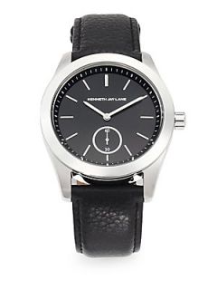 Stainless Steel & Leather Watch   Black