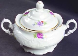Walbrzych Meissen Flower (Raised Scroll) Sugar Bowl & Lid, Fine China Dinnerware