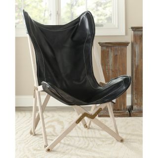 Safavieh Butterfly Black Bi cast Leather Folding Chair (BlackMaterials Bi cast leather and oak woodFinish Light mapleDimensions 41 inches high x 28 inches wide x 36 inches deepChairs arrives fully assembled and ship in one (1) box. )