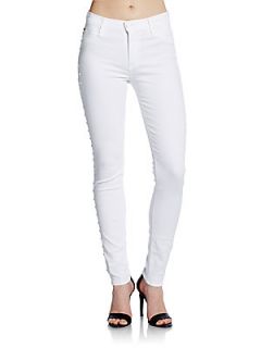 Studded Midrise Super Skinny Jeans   White Stud