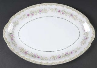 Meito Kenwood 12 Oval Serving Platter, Fine China Dinnerware   Gray/Green Borde