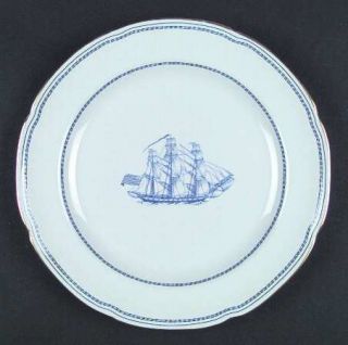 Spode Trade Winds Blue Dinner Plate, Fine China Dinnerware   Blue Bands And Ship