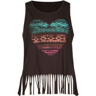 Heart Fringe Girls Tank Charcoal In Sizes Large, X Large, X Small, Me