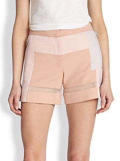 Rebecca Taylor Organza Trimmed Colorblock Paneled Shorts   Nude Combo