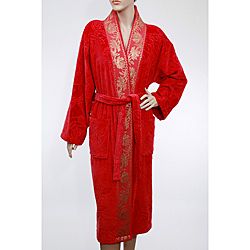 Unisex Red/ Gold Authentic Hotel Spa Floral Turkish Cotton Bath Robe
