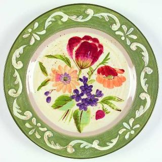 Bouquet Dinner Plate, Fine China Dinnerware   Floral Center,Green Band